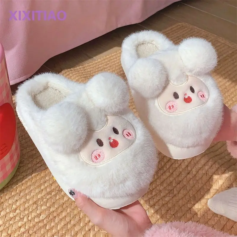 Cute Piggy Winter 2024 New Women For Slipper Soft Heel Platform Fur Warm Indoor Comfortable Home Fluffy Home Slippers