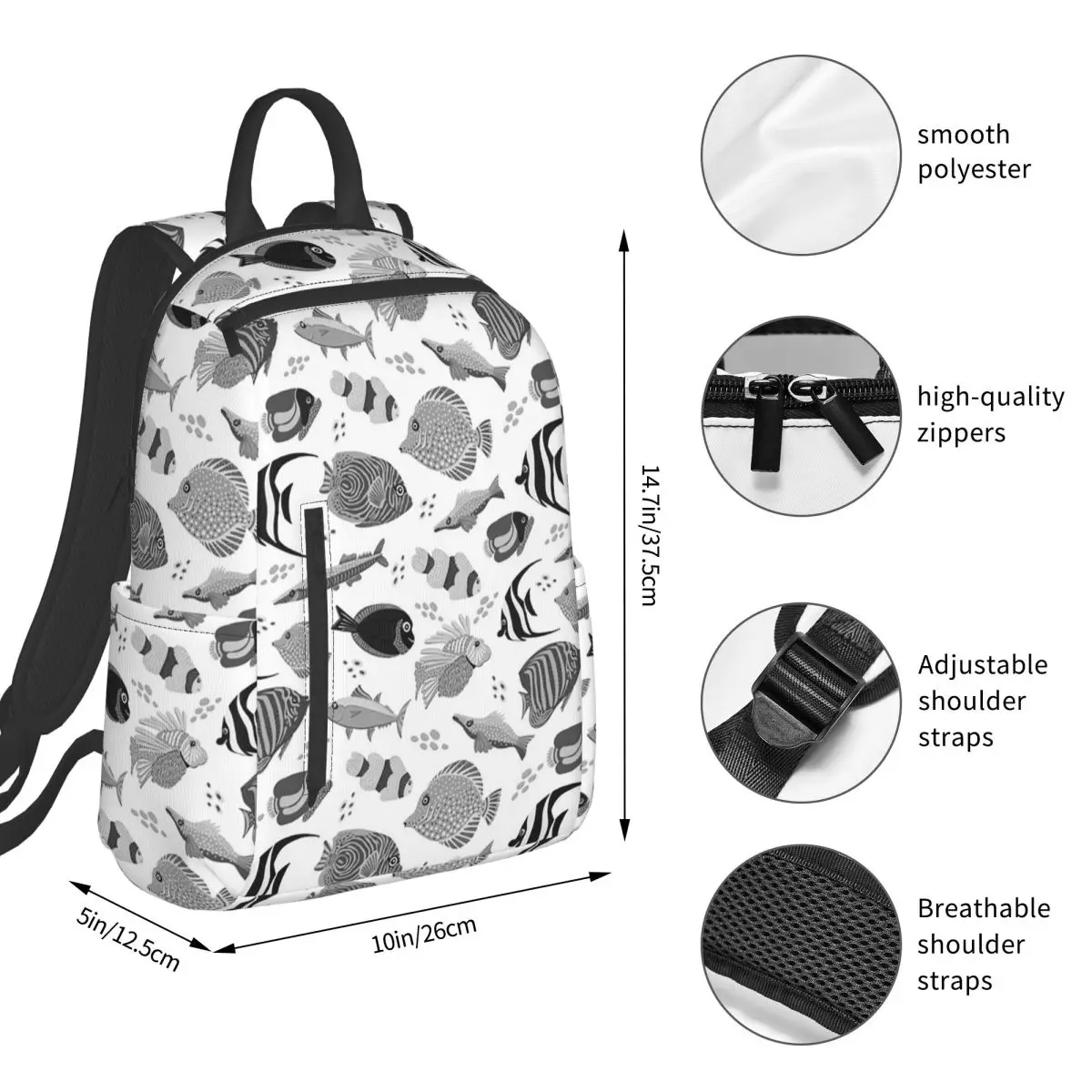 Tropical Fish Marine Pattern Backpack Student BookBag Children School Bag Laptop Shoulder Bags Men Women