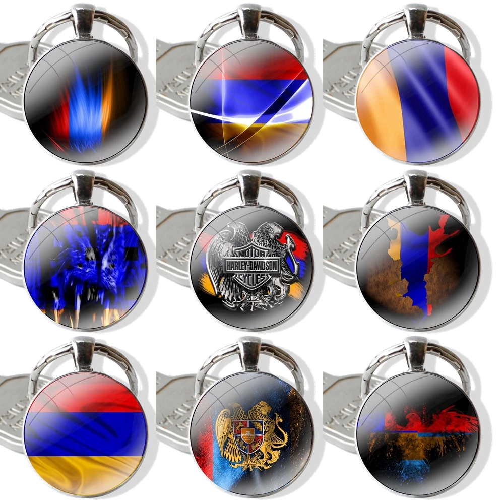 Keychain Handmade Glass Cabochon Key Ring Holder Pendant Key Chains Armenia flag