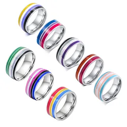 Stainless Steel Lesbian LGBT Ring for Women Couple , pride Love Promise Band Stripe Flag Color Engagement Rings