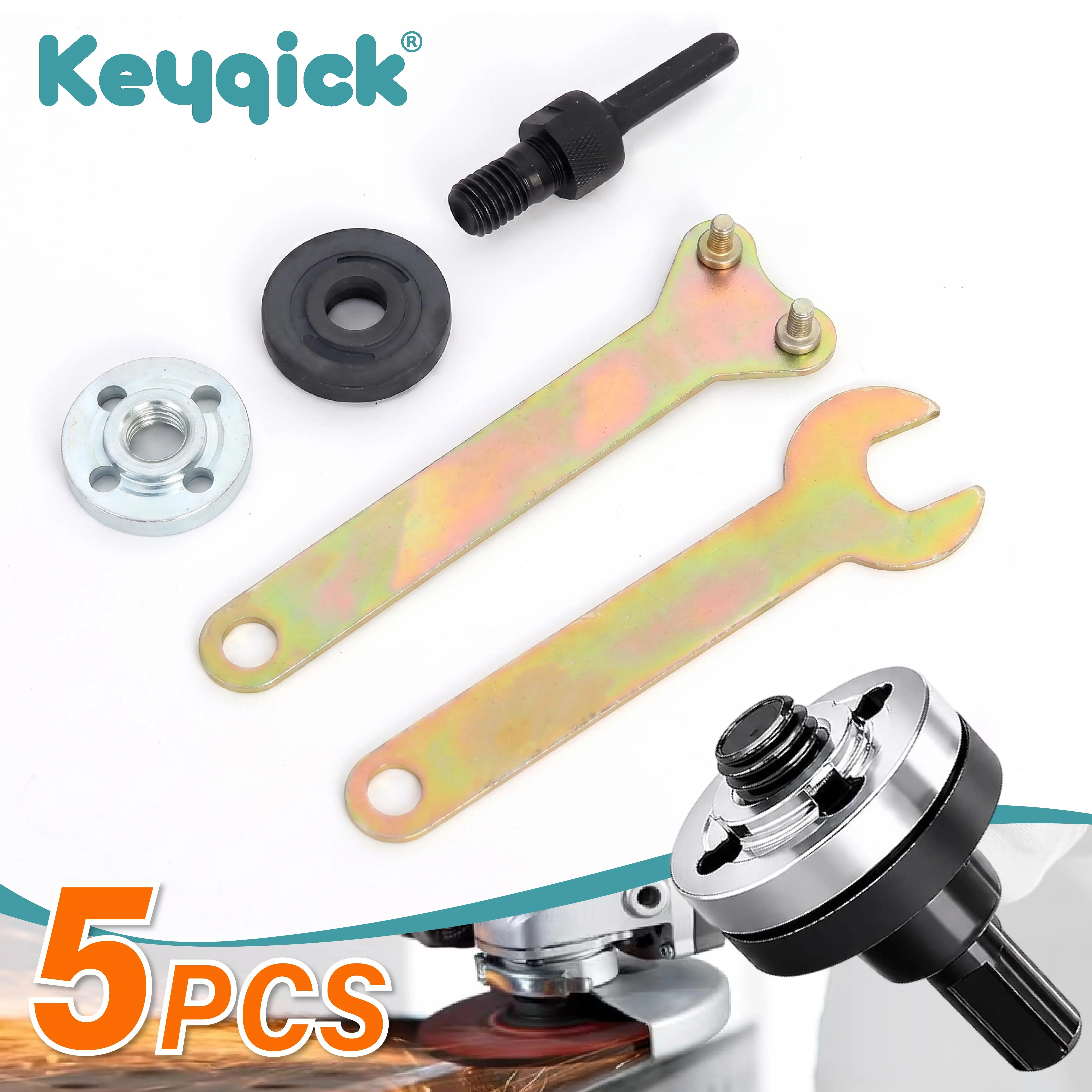 5Pcs Metal Angle Grinder Drive Shaft Assembly, Electric Drill Conversion Connecting Rod Kit, Heavy Duty Flange Plate & Wrench Set for Grinding Cutting Polishing