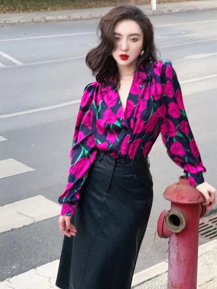 

Retro Sle Women's irt Loose Top Set with ket Skirt Spring Summer Autumn Hong Kong Sle Faion Polyester Fabric Long ...