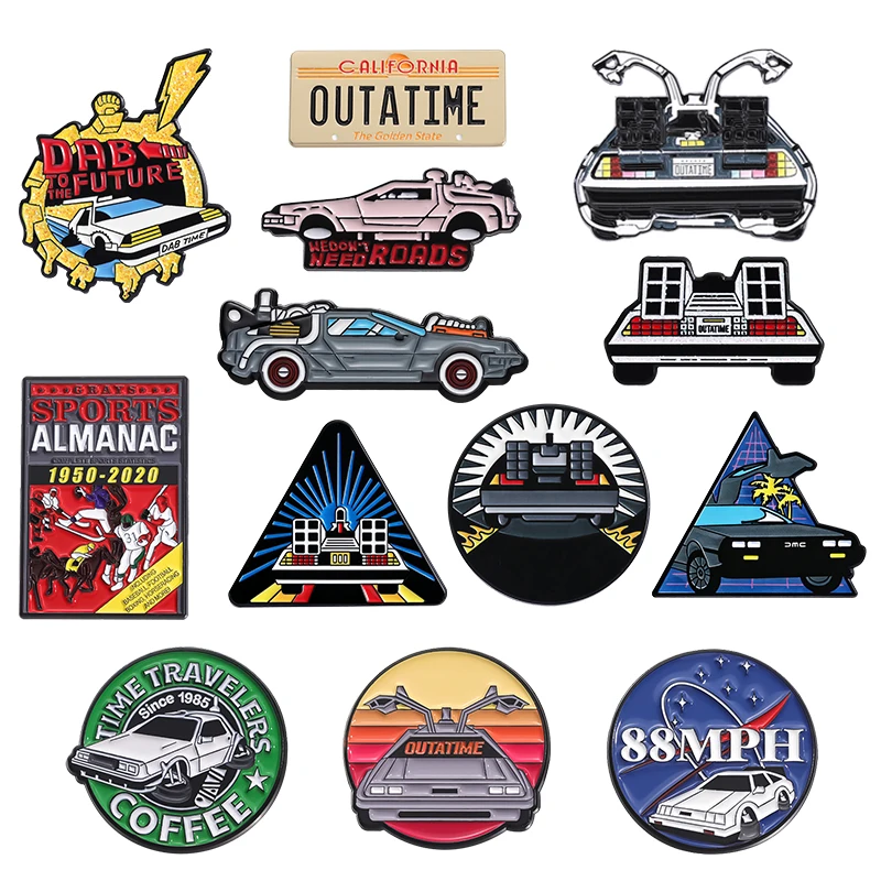Back To Future Brooch Enamel Pins Retro Car Time Machine Sci-Fi Movies Brooches Jacket Lapel Badge Jewelry Gift for Fans Friends