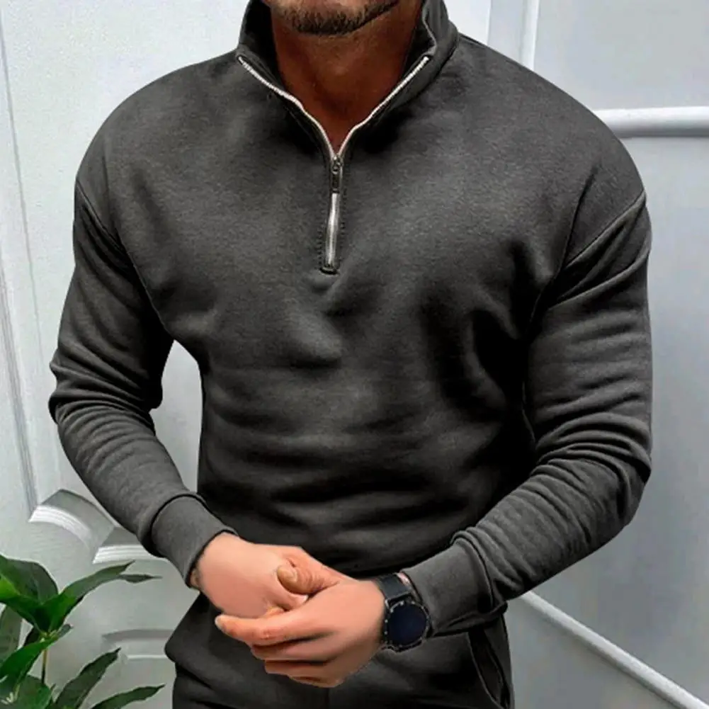 Men Top Soft Men Top Cozy Men's Fleece Pullover Stylish Stand Collar Windproof Elastic Cuffs Soft Warm Long Sleeve for Fall