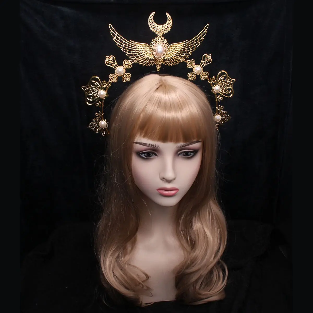 Halo Crown Headpiece Women Girl Goddess Gothic Headband Virgin Mary Baroque Bead Chain Hair Accessories