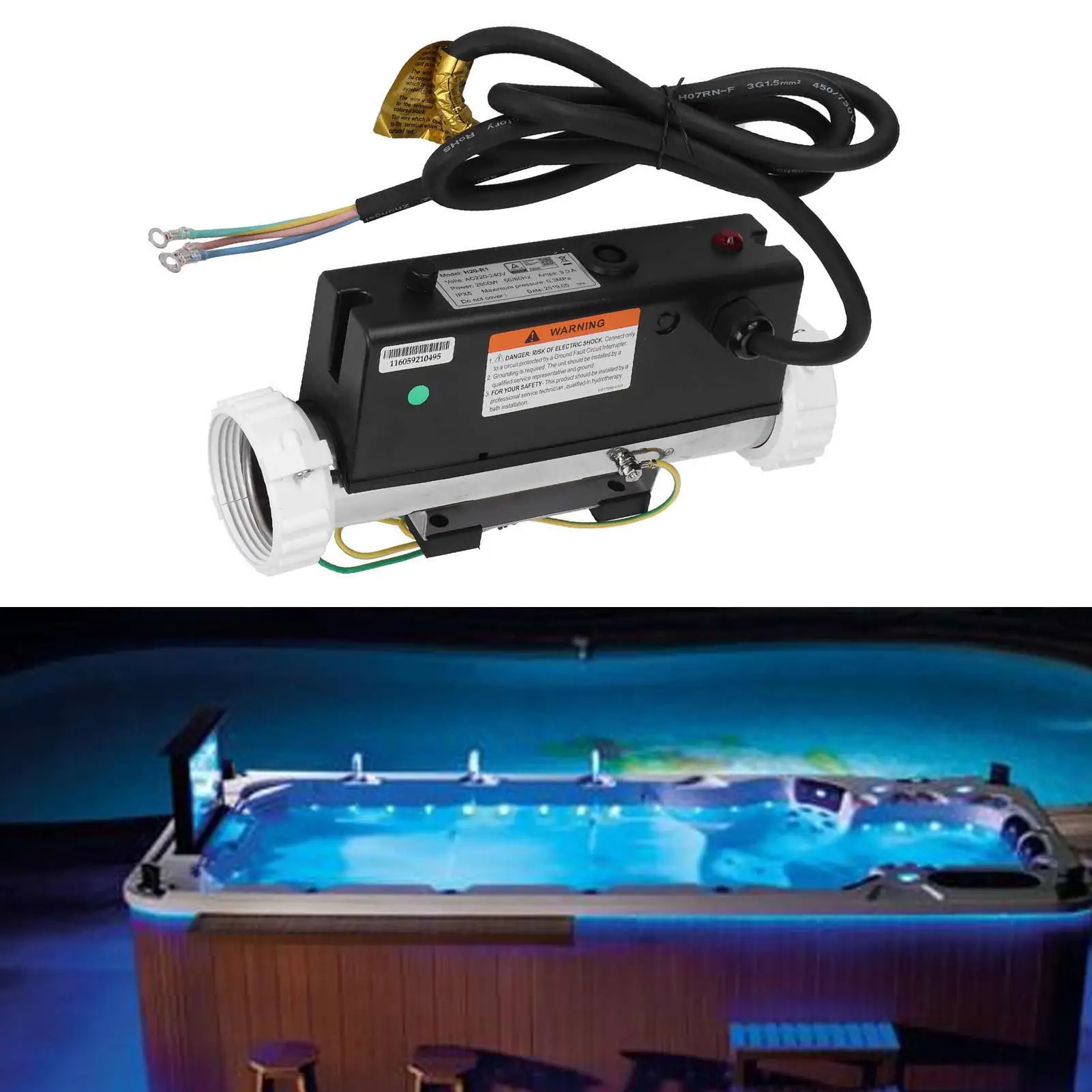 2KW 3KW SPA Bathtub Heater with Thermostat - Circulating for hot & Cold Water Heating for Relaxation