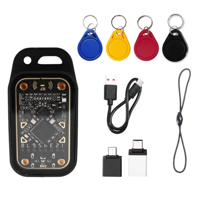 

A73E-Acrylic Chameleon V3.0 RFID Smart Chip Emulator Reader +4PCS UID Keychain 125Khz 13.56Mhz ID IC Smart Card Tag Copyer