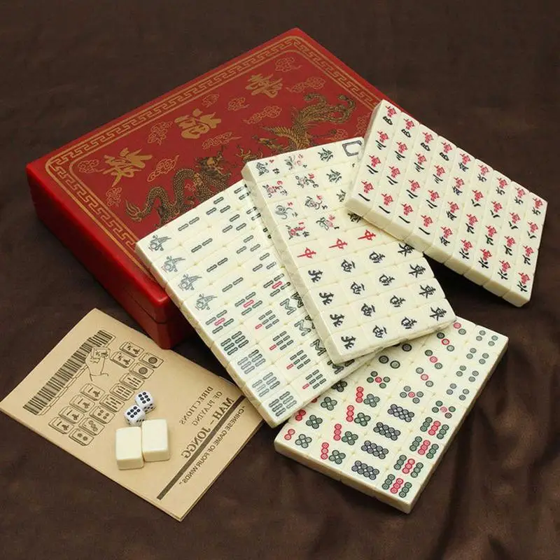 Mah-Jong English Manual Mahjong Set 144 Tiles Mah-Jong Set Portable Chinese Toy With Box Party Gambling Game Board