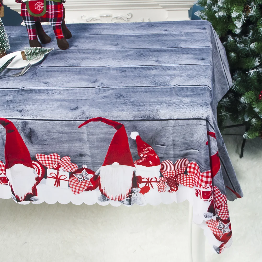 

150x180cm Christmas Tablecloth Polyester Printed Cartoon Washable Reusable Table Cover Party Decoration Warm Atmosphere