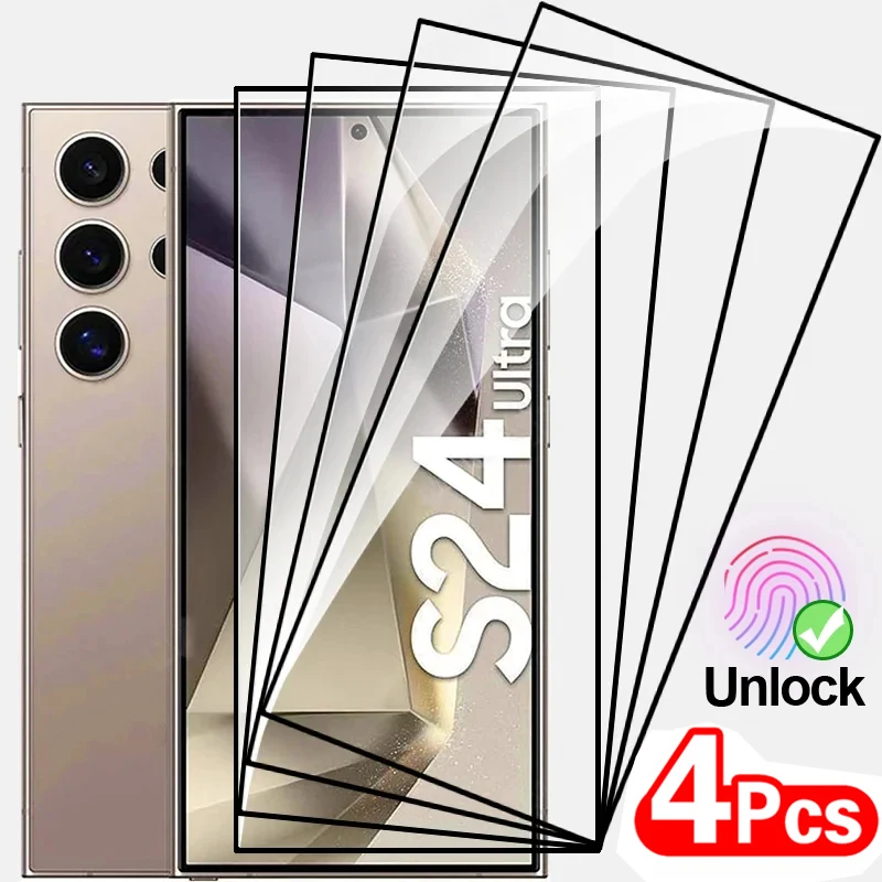 삼성 갤럭시 S24 울트라 S24 플러스용 풀 커버 강화 유리, 보호 스크린 보호대 필름, 4 개