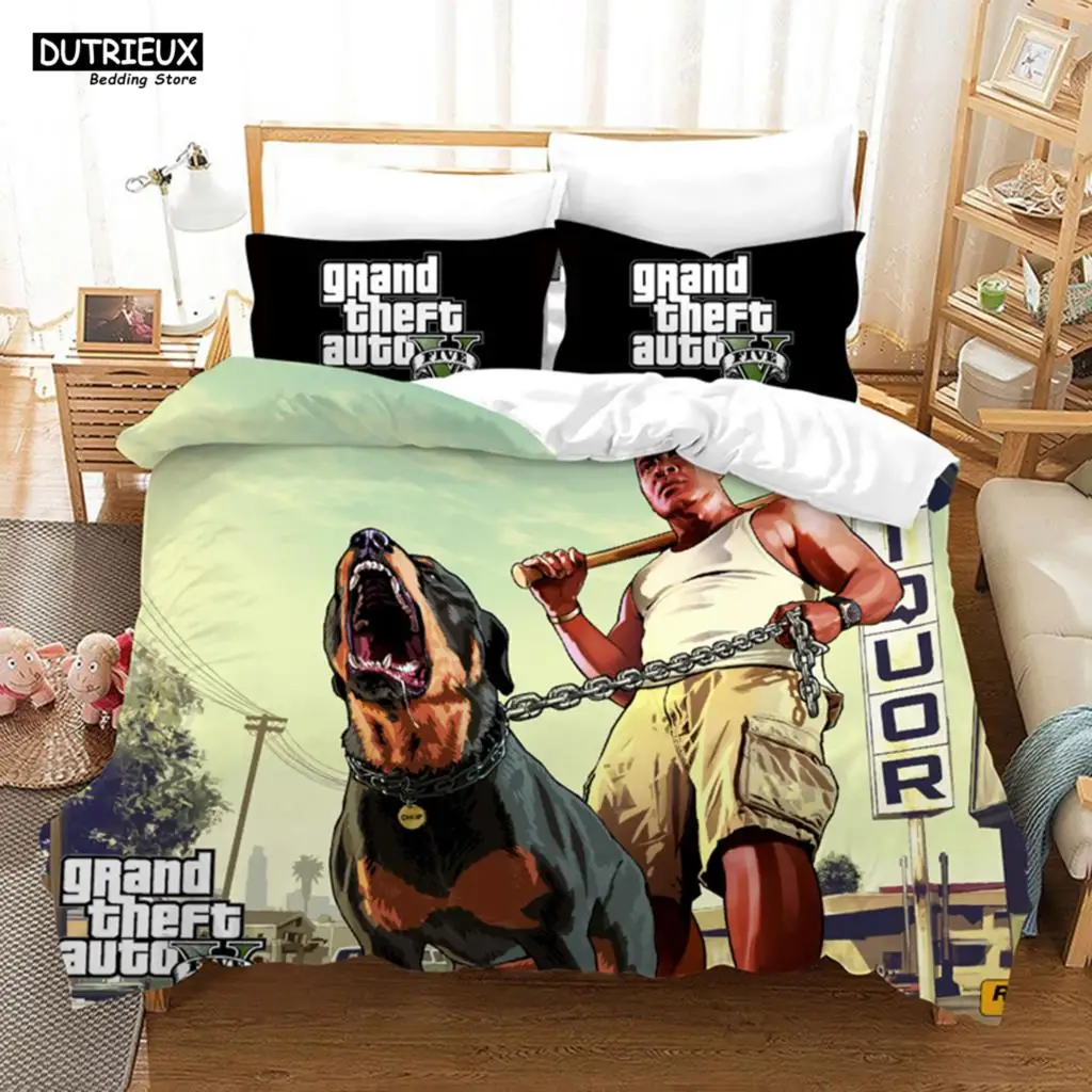 

Game GTA V Bedding Set Cartoon Duvet Covers Pillowcase Grand Theft Auto 5 Comforter Bedding Sets Bed Linens Bedclothes(No Sheet)