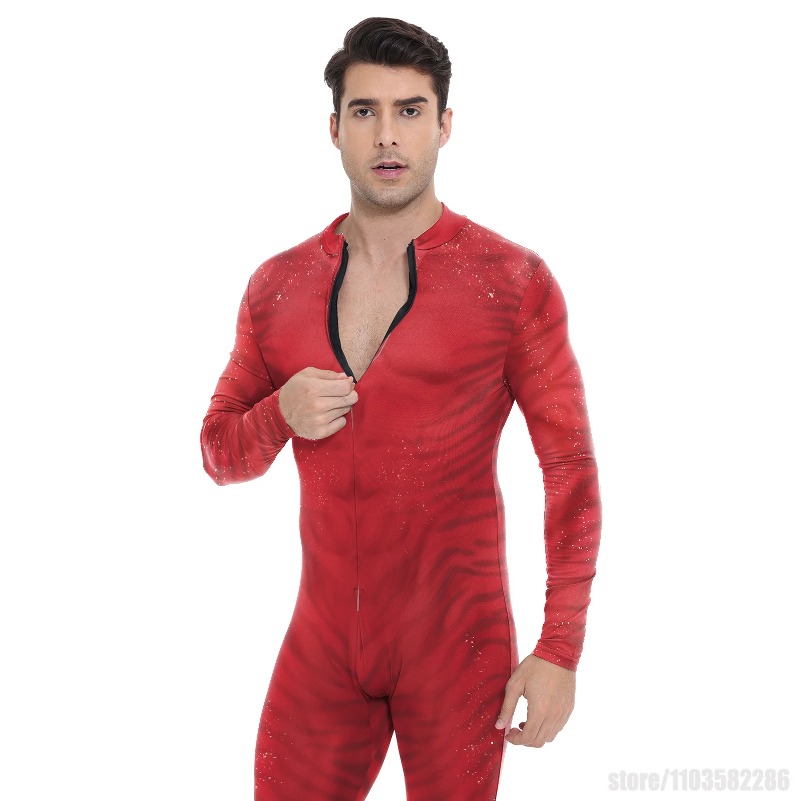 Roter Alien-Overall, Film-Avatar, Cosplay-Kostüm, Herren, 3D-gedruckter Overall, Halloween-Party, Zentai-Body, ausgefallenes Performance-Outfit