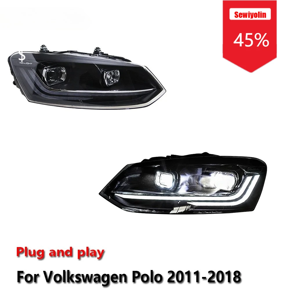 

Sewiyolin автомобильные светодиодные фары в сборе для Volkswagen Polo 2011-2018 противотуманные фары DRL тормозной указатель поворота Plug and Play