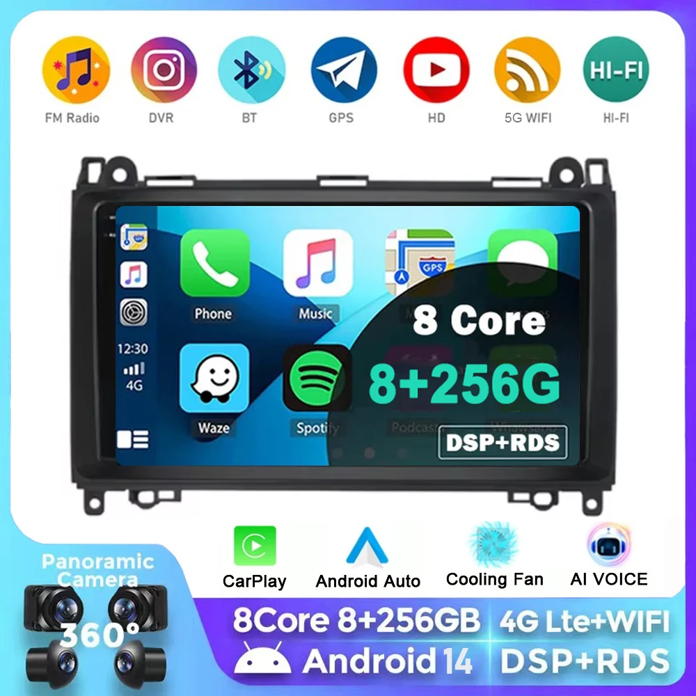 

Android 14 For Mercedes Benz B200 W169 W245 Viano Vito W639 Sprinter W906 Carplay Car Radio Multimedia Video Player GPS Stereo