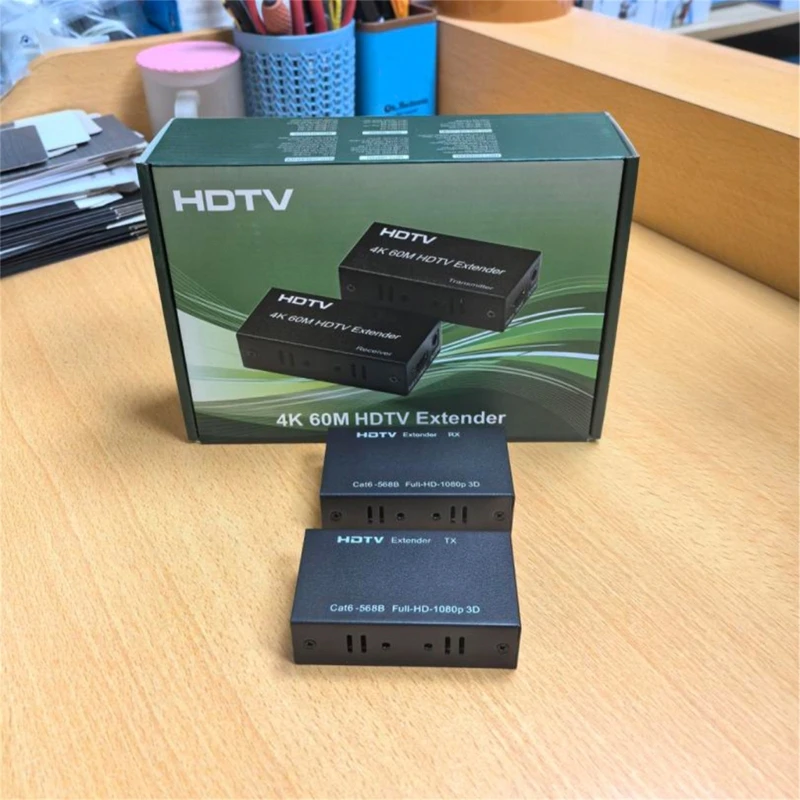 

60M HDTV Extender 1080P HDTV to RJ45 Networking Extender Long Distance Lossless Transmission CAT6 for PC Laptop F19E