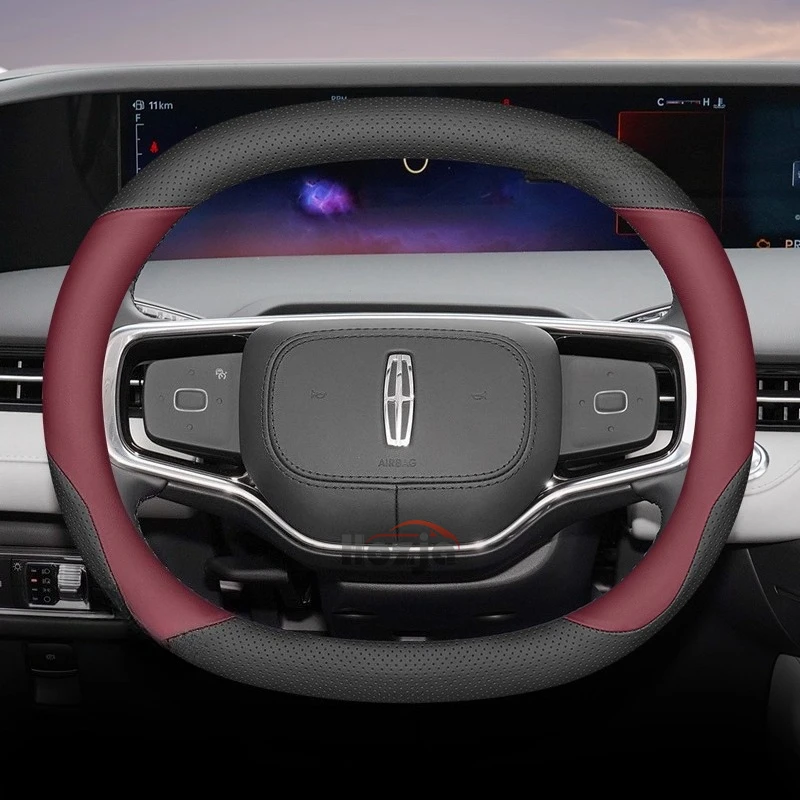 

Leather Car Steering Wheel Cover for Lincoln Nautilus 2023 2024 Navigator 2025 Steering Covers Interior Accessories