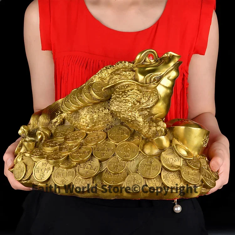 43 CM LARGE # OFFICE HOME business company efficacious Protection Talisman Money Drawing GOLD Jin Chan bronze statue