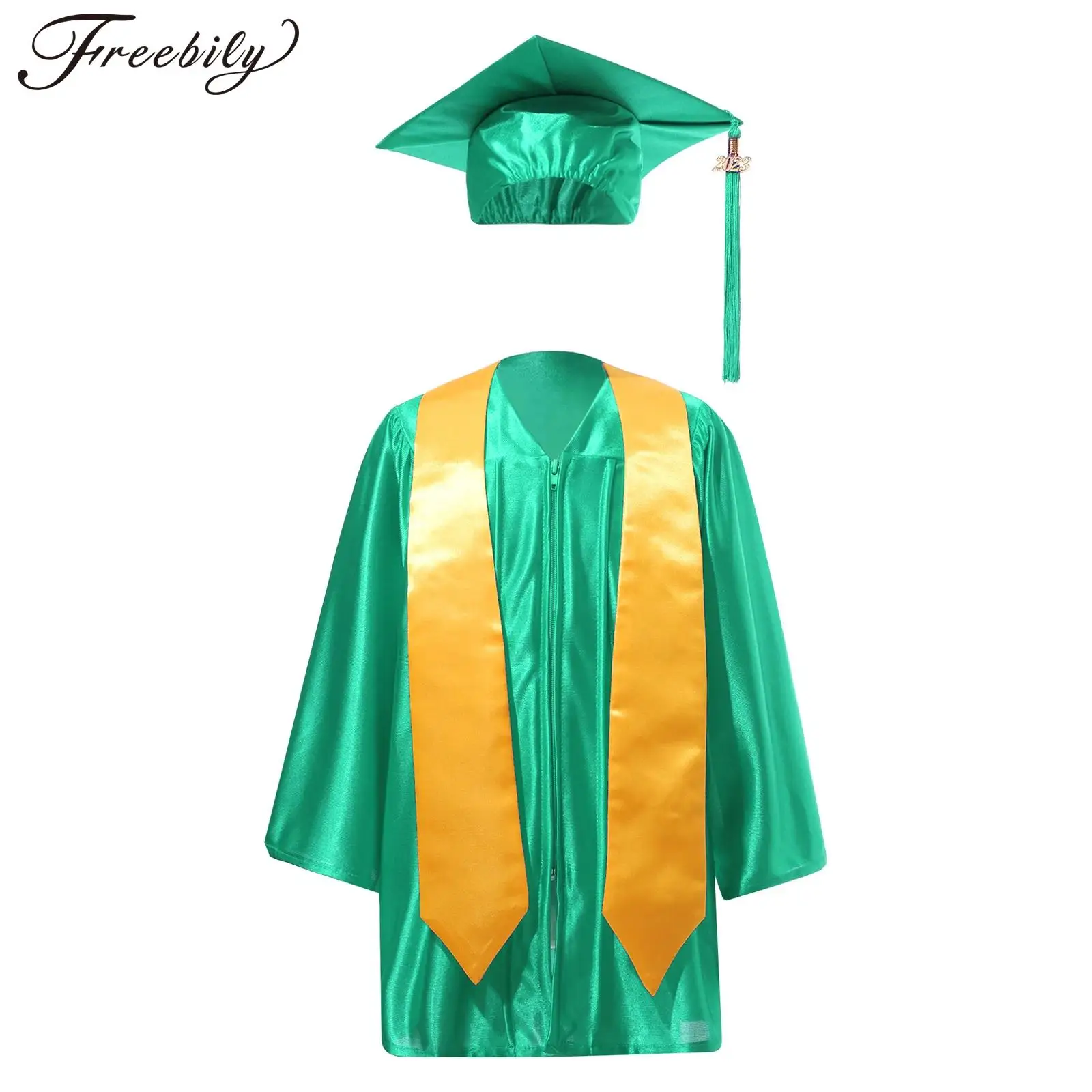 Children School Uniform Set with Badge Tassel Kids Girls Boys Preschool Kindergarten Graduation Gown Ceremony Show Outfit