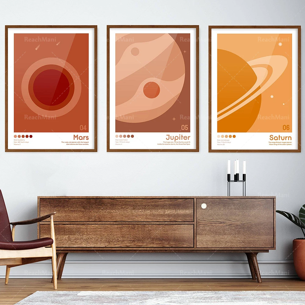 Solar System Art Print, Earth, Neptune, Planets, Saturn, Mars, Uranus, Jupiter, Mercury, Bauhaus, Boho wall art space poster