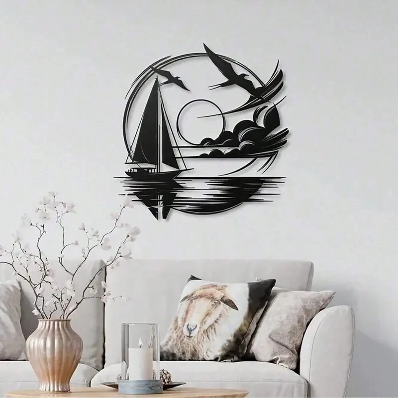 Idée cadeau nautique pour la maison - Décoration murale en métal en forme de voilier imperméable pour les espaces modernes 1PC
