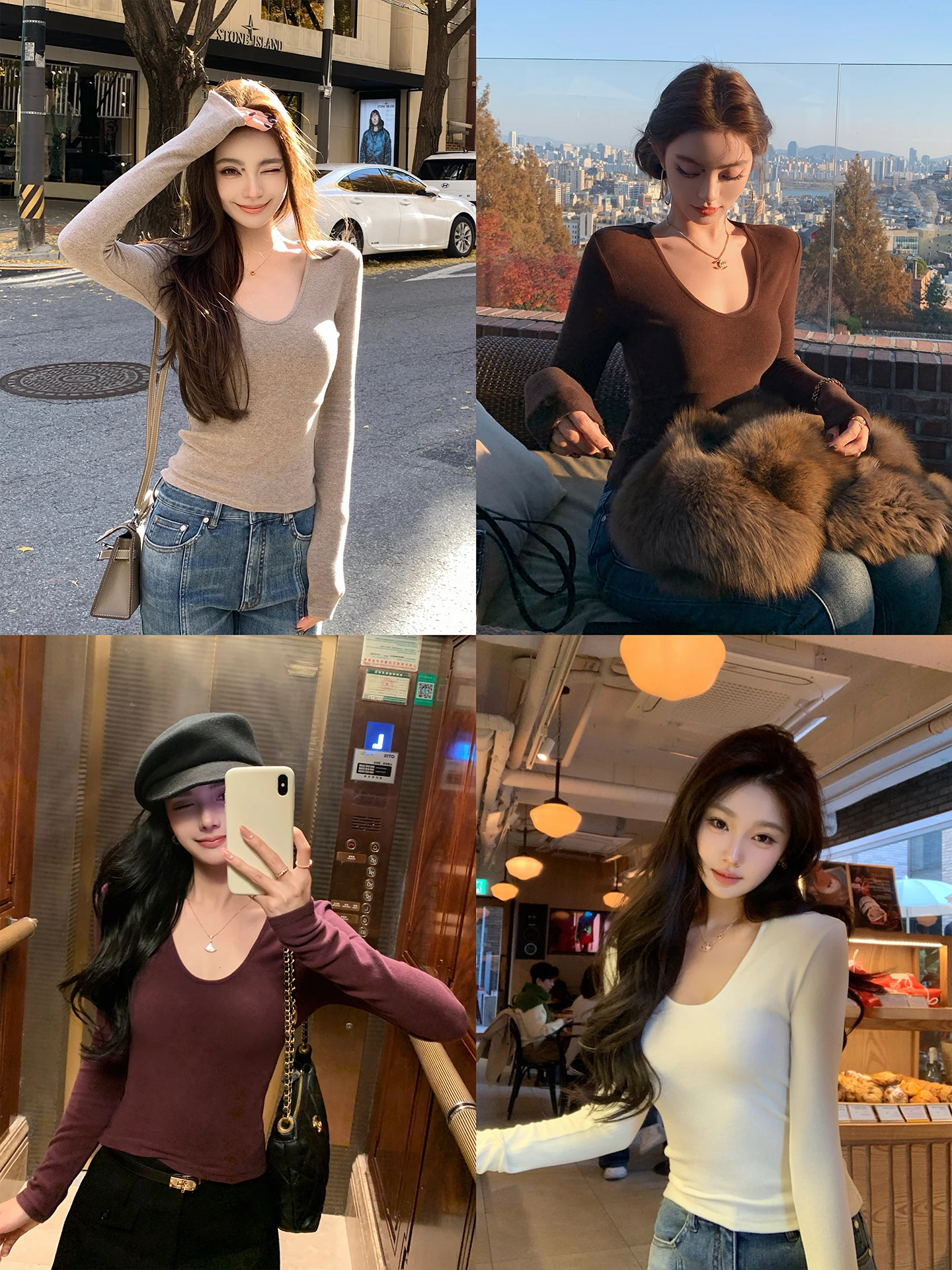 

Женский топ Lilylikes Pure Desire U-Ne из шерстяной ткани с длинным рукавом, повседневный, базовый, в стиле колор-блок