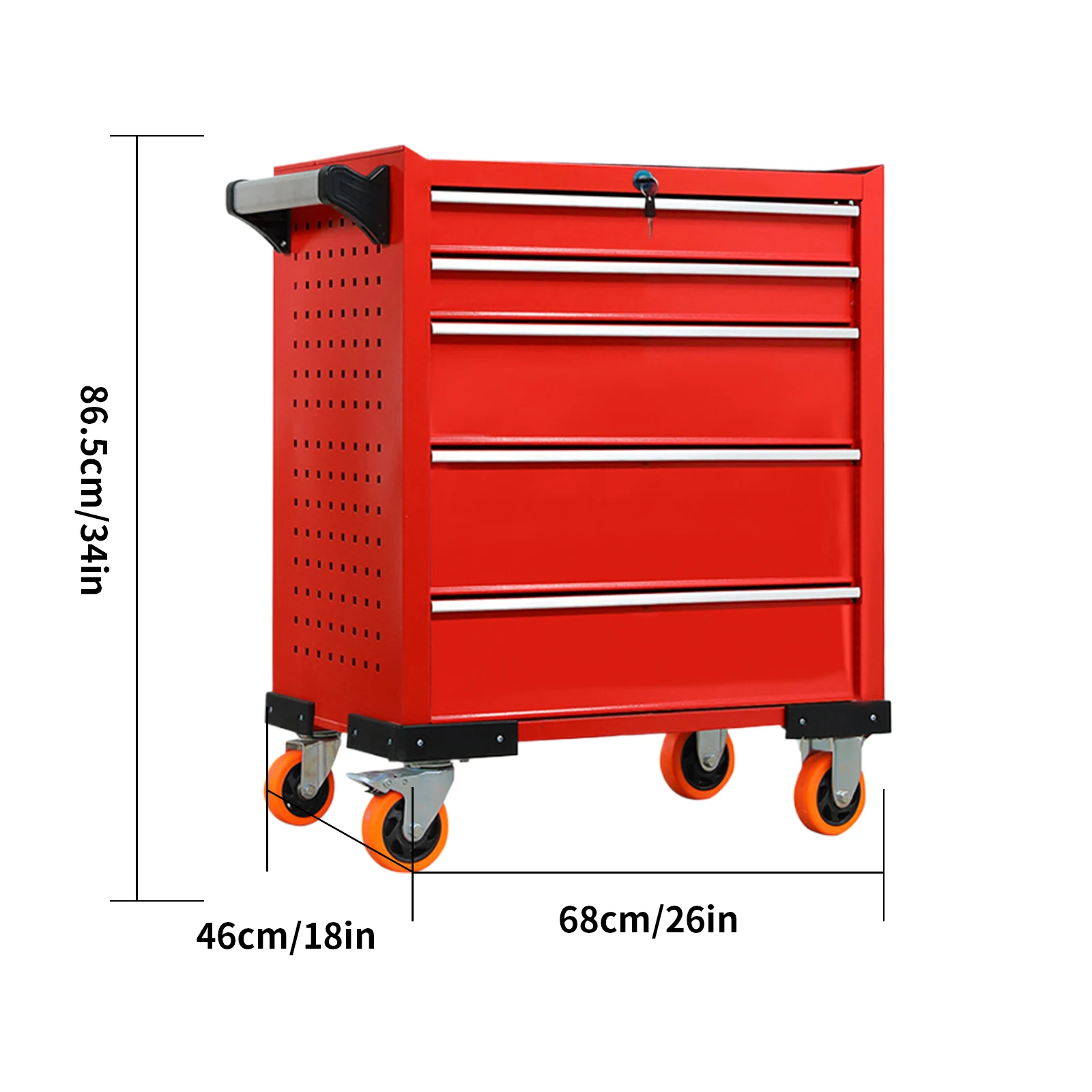 Rolling Tool Cabinet 5-Drawers Garage Tool Chest with Lock Mobile Tool Storage Organizer for Warehouse Workshop