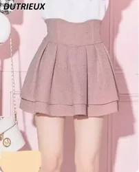Japon Lolita Etekler Ruffled Pileli Ekose Etek Kadın 2024 Bahar Yeni Elastik Yüksek Bel Zayıflama Nazik Mini Etek Pantolon-Etek