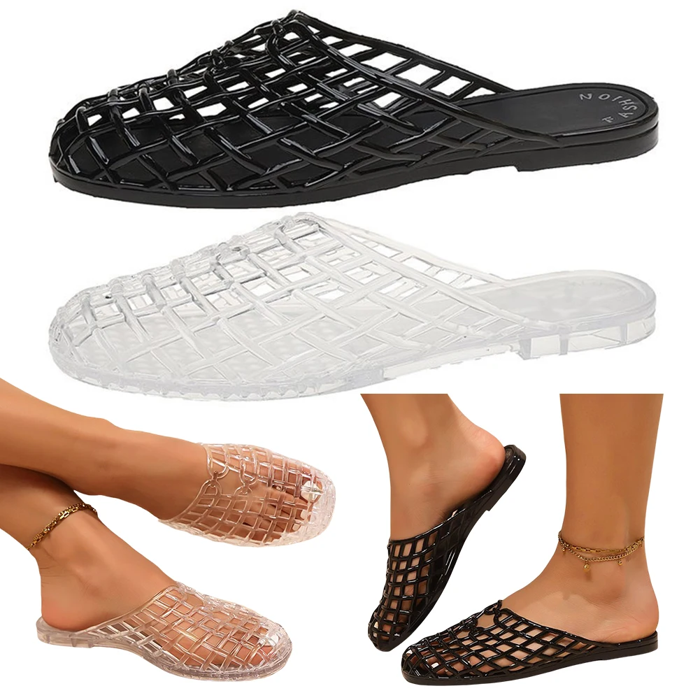 

Women Jelly Flats Mesh Slip-On Flats Lightweight Hollow Out Ballet Flats Breathable Beach Shoes Chic Sandals for Summer Travel
