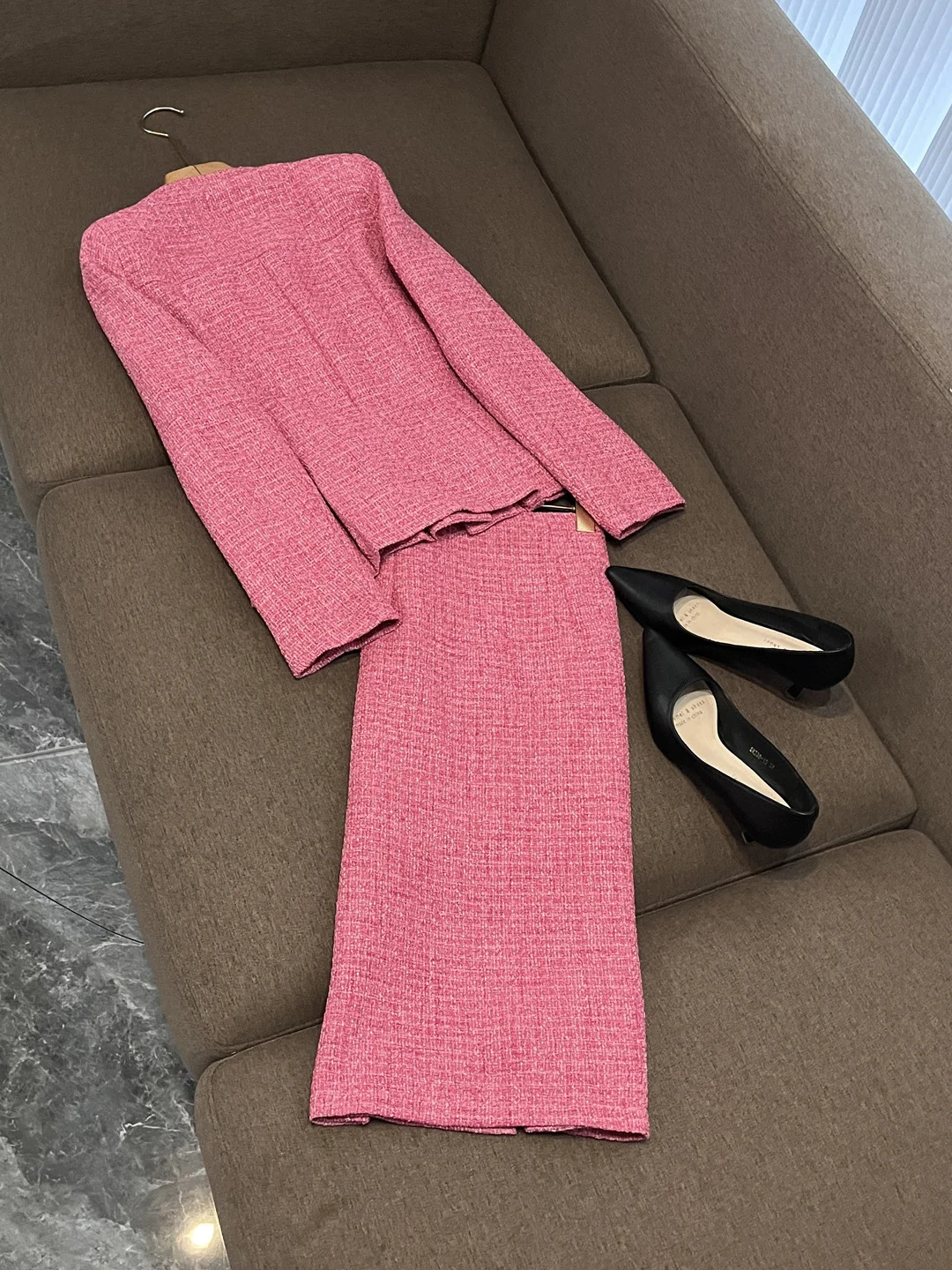 

Faionable Slim Fit Jaet Top And Skirt Set Profional Winter Outfit Two Piece Korean Sle Belted Waist X98
