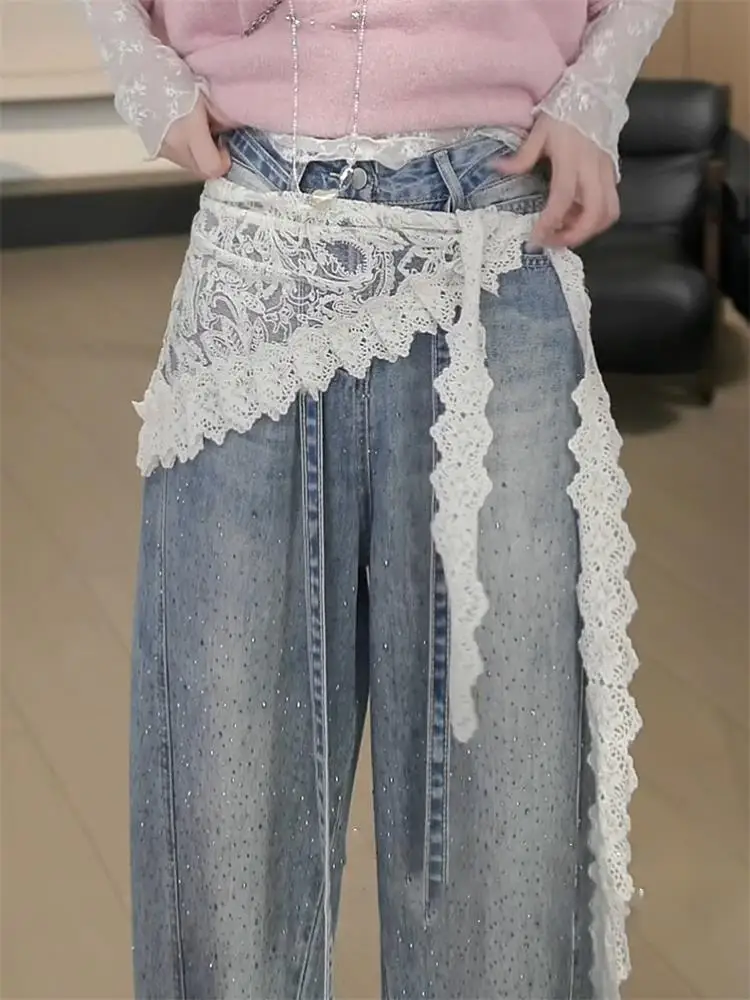 

Irregular Hollow out Lace Curtain High Waist A-Line Skirt Wrap e Scarf Multi-Layered Sensation Butt Covering Women's S...