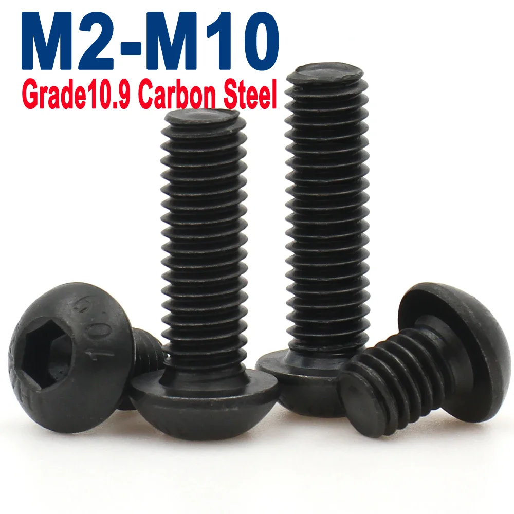 

1-20pcs M2 M2.5 M3 M4 M5 M6 M8 M10 Black Grade10.9 Carbon Steel Hexagon Hex Socket Round Head Cap Screw Bolt Furniture Fastener
