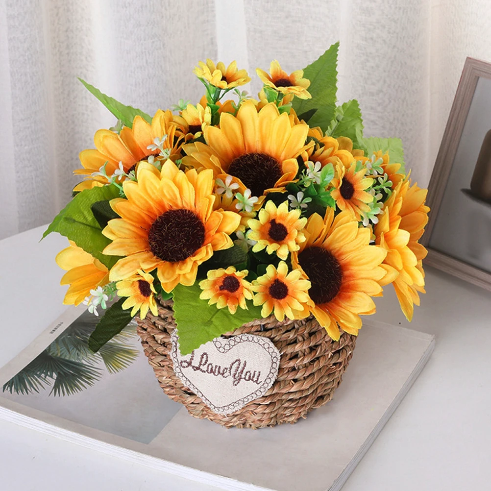

Simulation Sunflower Bonsai Artificial Flowers in Pot Fake Desk Plant Home Decor Indoor Faux Greenery Vase Ornament