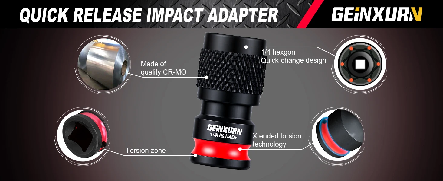 1/2, 3/8, 1/4-Zoll-Schlagsechskant-Adapter für Schraubendreherbits, Vierkantantrieb auf 1/4-Zoll-Schnellwechsel-Sechskant-Steckschlüsseladapter – Detail 6