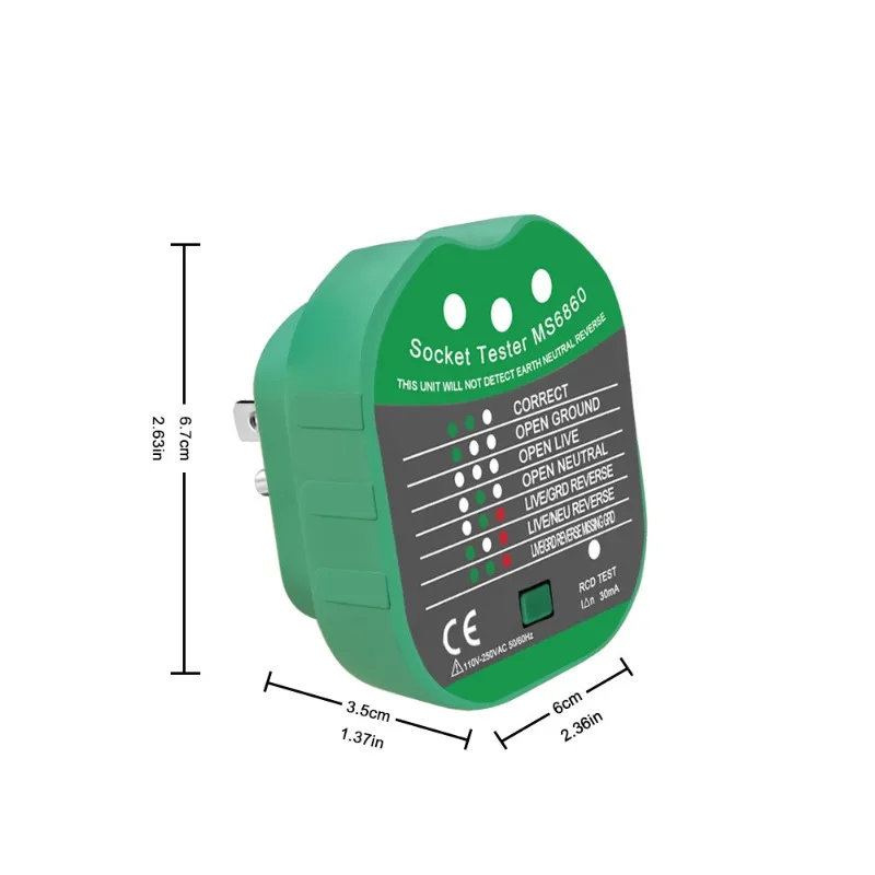 Socket Tester Pro Voltage Test RCD 30mA Socket Detector UK EU Plug Ground Zero Line Plug Polarity Phase Check US/EU Plug