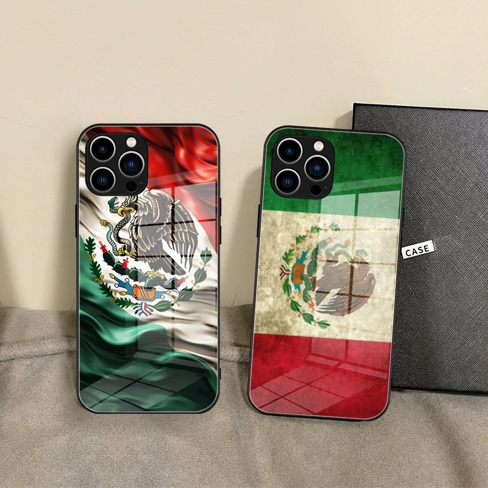 

mexican flag Phone Case Glass phone case For IPhone 16 Promax 15 Pro 14 plus 13 Pro 12 mini 11 Samsung S24 S23 Black Covers
