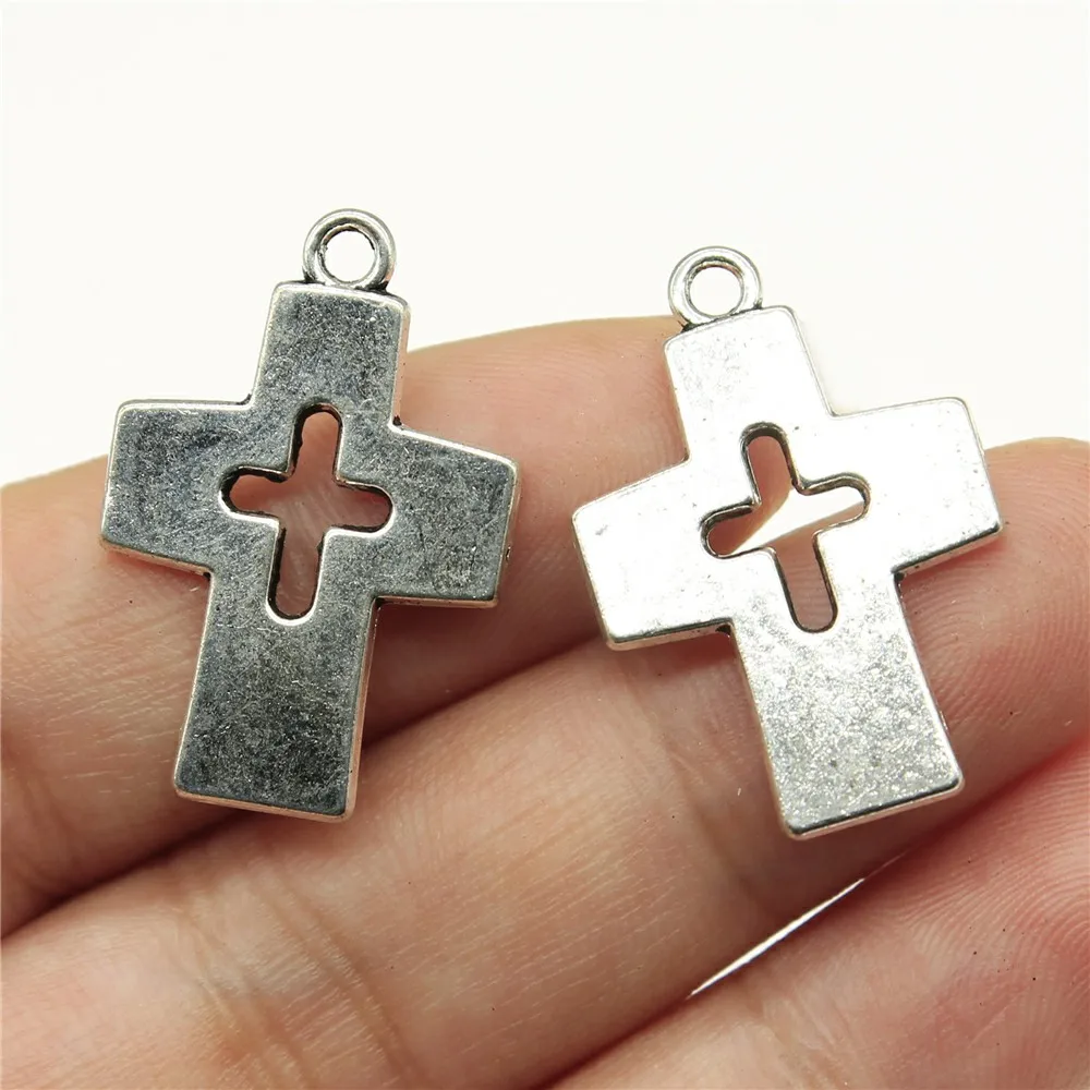 WYSIWYG 10pcs 25x17mm Charms Cross Jesus Tibetan Pendants Crafts Making Findings Handmade Antique Silver Color