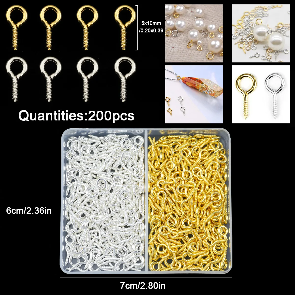  5x10mm Golden Silvery Sheep's Eye Threaded Nail Set Loose For Beads Charms Pendants DIY Jewelry Findings Accessories 200pcs/lot