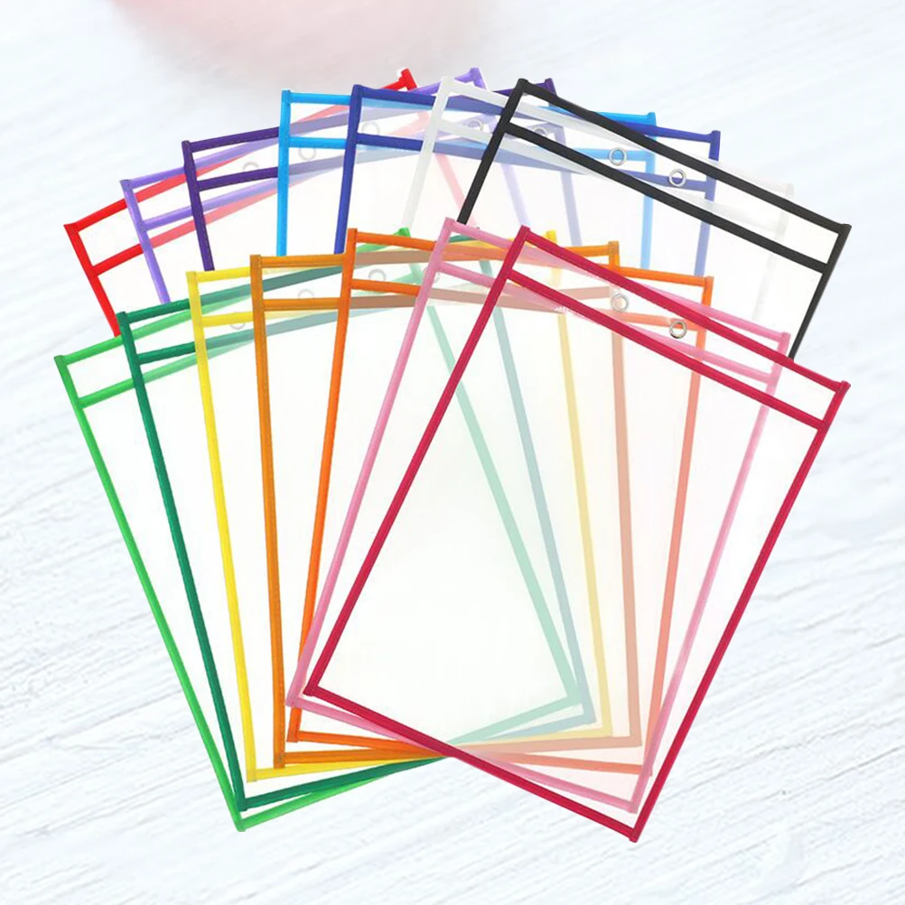 

10pcs Pvc Dry Erase File Pockets Clear Waterproof Document Pouches Office School Supplies Reusable Transparent Stationery