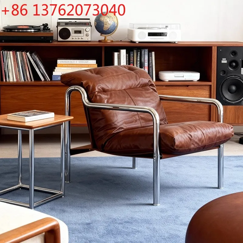 

Ретро минималистский проживание в семье кафе кожаный одиночный диван-кресло средний антикварный стул для отдыха