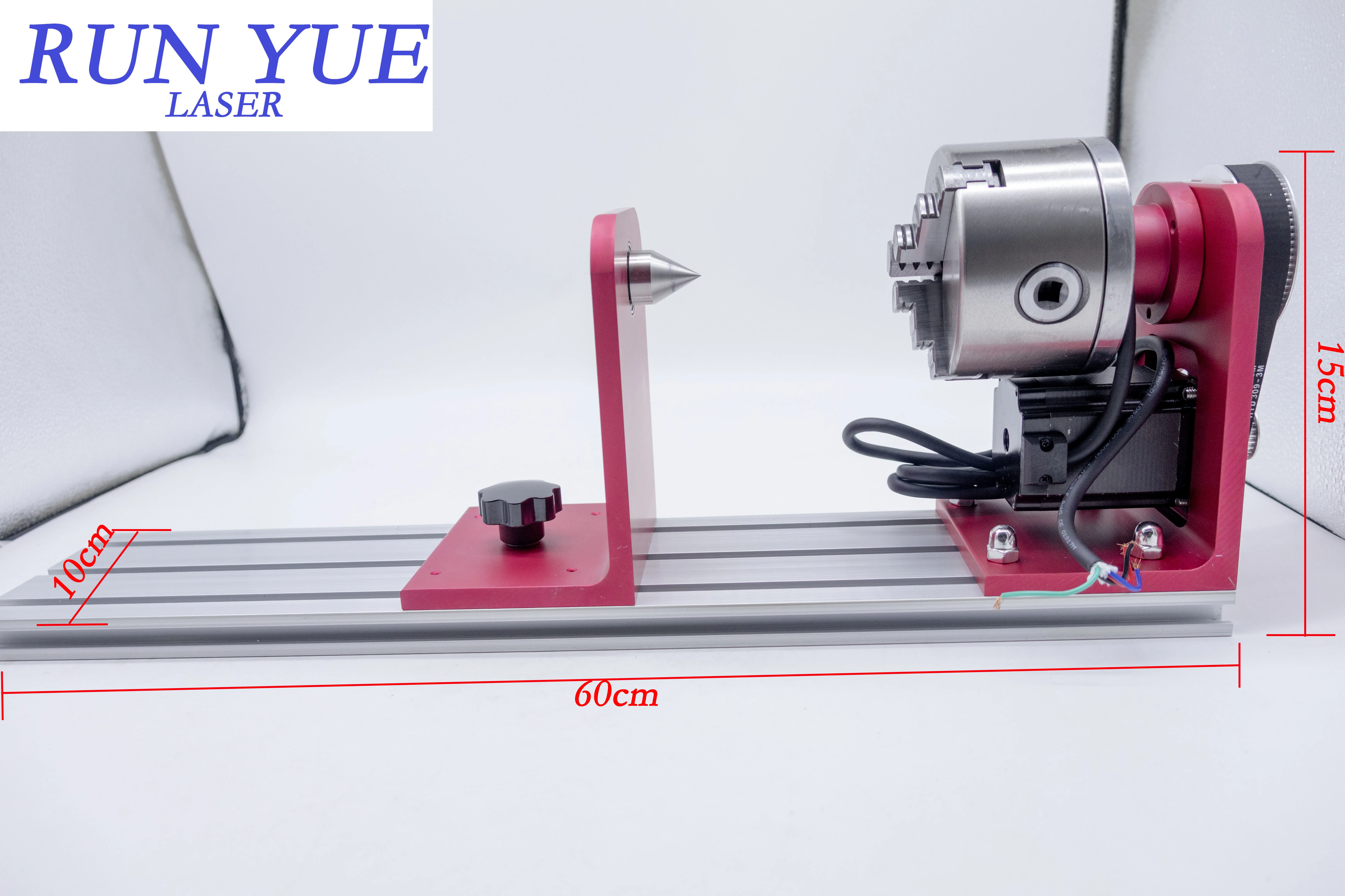 

Run Yue Red Rotary Axis with 3-Jaw Chuck ,Free JMC Driver ,Adjustable Tailstock for CNC Laser Engraving & Marking Machine