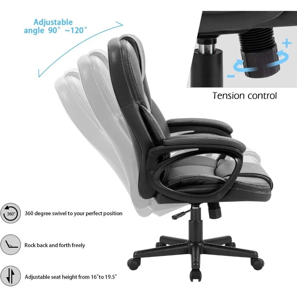 Silla ejecutiva de oficina con respaldo alto, asiento de escritorio ajustable para el hogar, giratoria, de cuero PU para ordenador, con soporte Lumbar