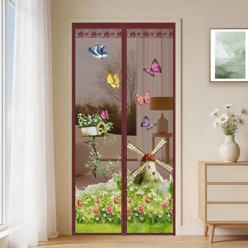 Summer Windmill Magnetic Suction Non-Piercing Breathable Home Bedroom and Living Room Mosquito-Proof Curtain