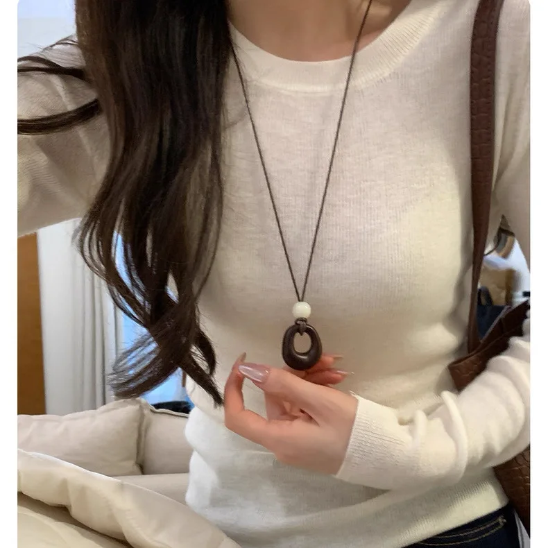 Vintage Revival Coin Necklace with Deep Coffee Irregular Round Hoops for Women - Ethnic Style Rope Knit Chain