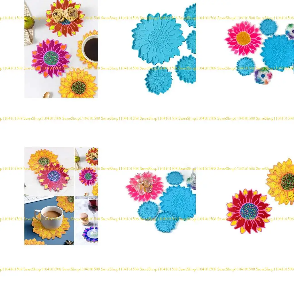 

15YC 5 Pcs for Sun Flower Tray Epoxy Resin Mold Serving Plate Casting Silicone Mould DIY Crafts Cup Mat Making Tools