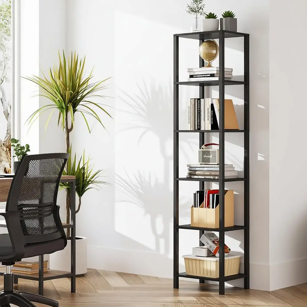 

6-ярусный высокий книжный стеллаж, узкий книжный шкаф для небольших помещений, сборный, для самостоятельной сборки, для гостиной, офиса, кабинета, прихожей, в индустриальном стиле, черный