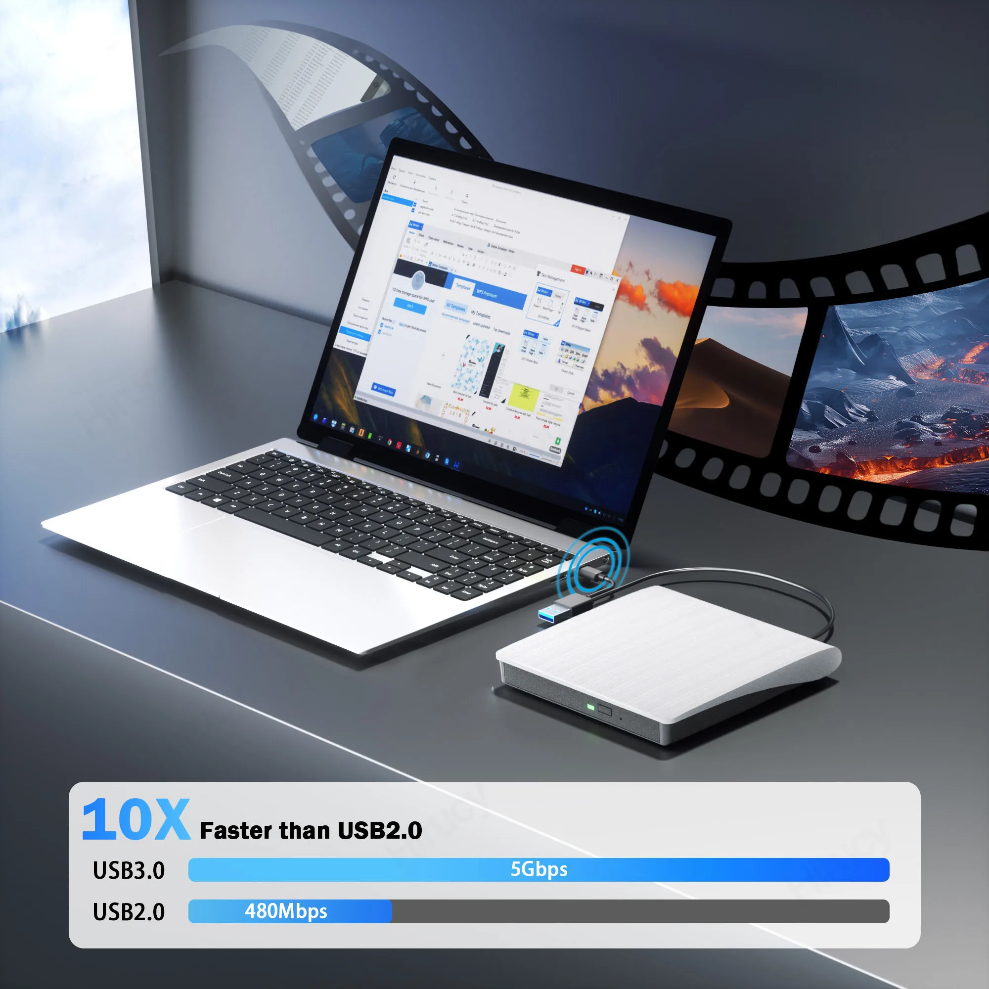 External Blu ray Drive BD/DVD-RW Optical Drives for Laptop Desktop CD Player Burner Compatible with Windows 11 10 Mac OS