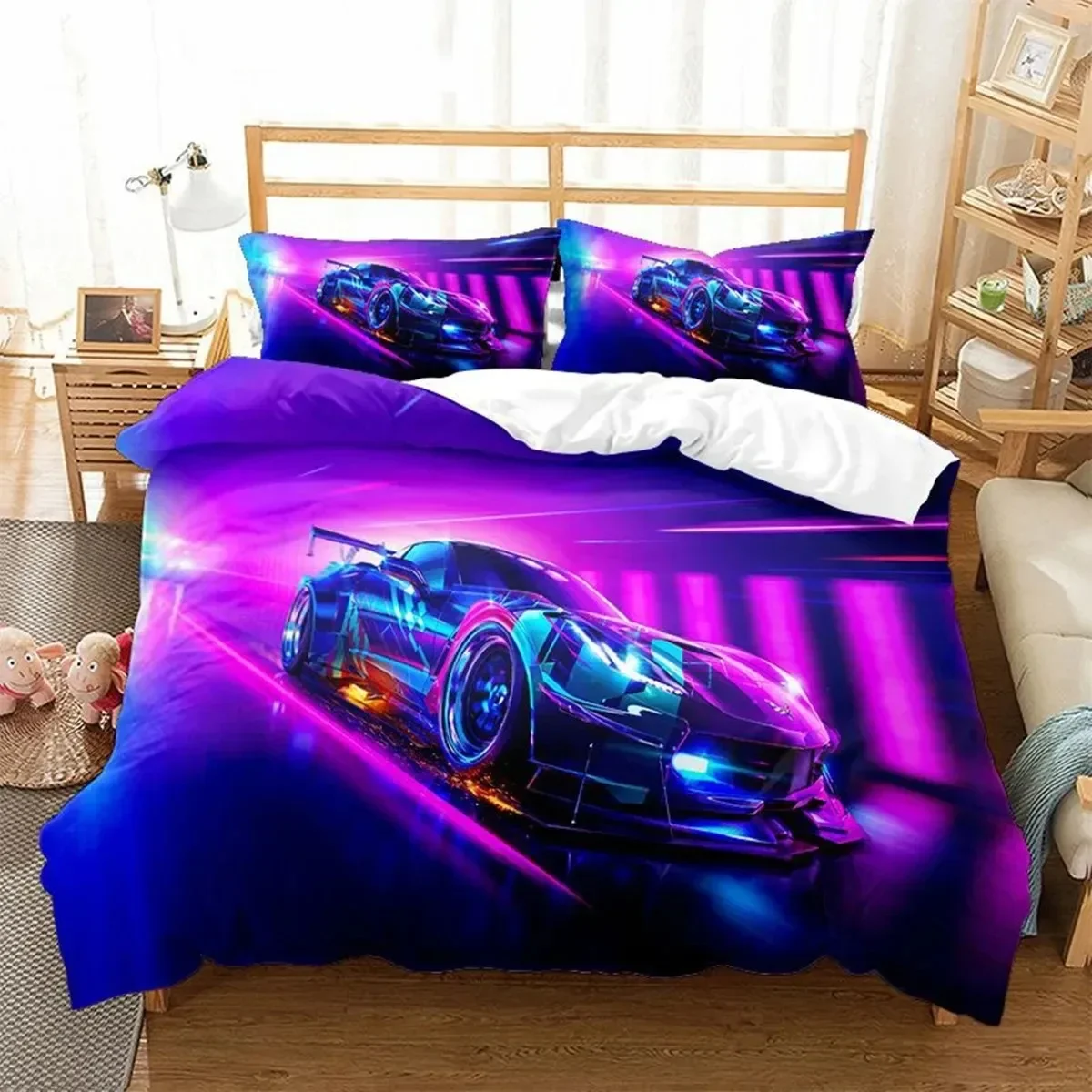 

3D Print Sports Car Bedding Children's Favorite Bedding Set Three Piece Set Boys Bedroom Bed Decor For Single And Double Beds