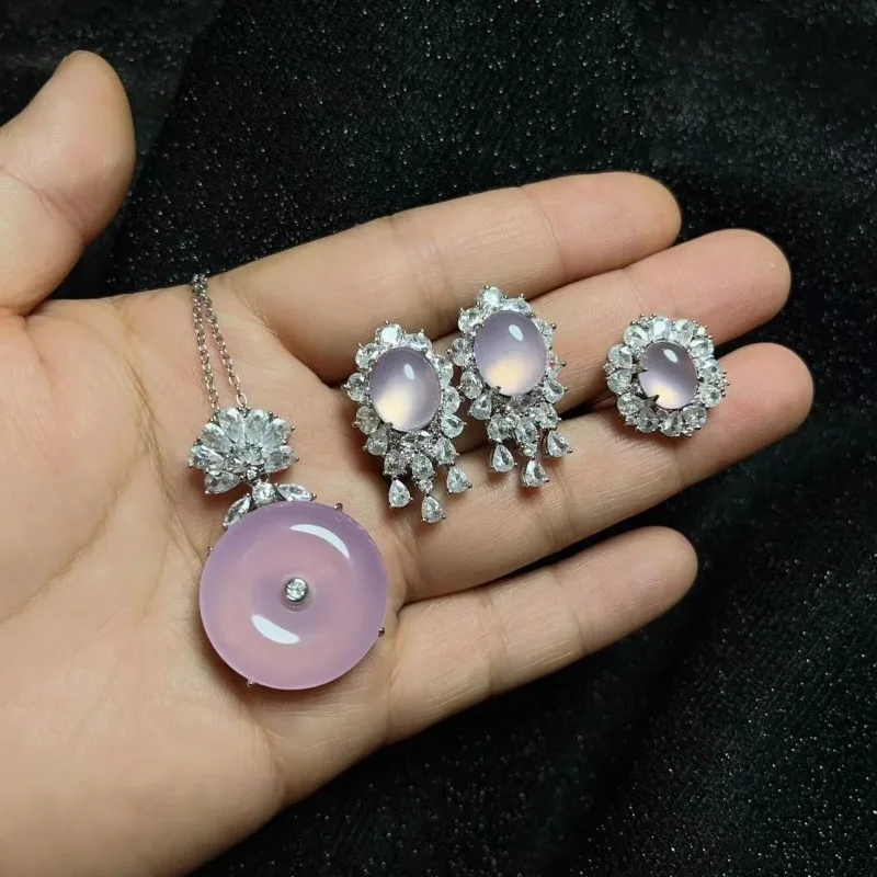 Women\'s Necklace Bracelet Ring Set with Chalcedony Set of Three