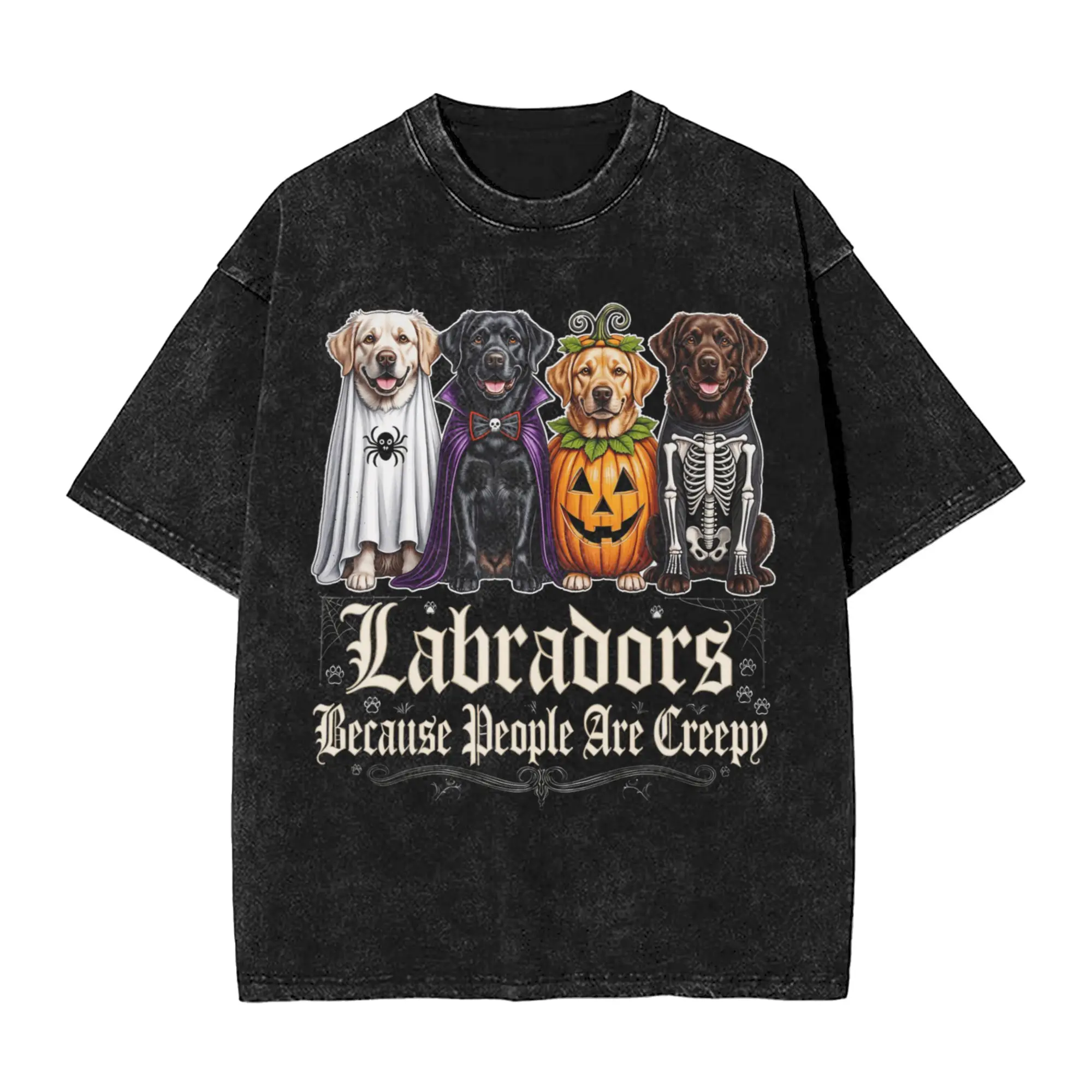 Leisure Labradors Because People are Creepy Funny Halloween Dog T-Shirt for Men Crewneck Cotton Washed T Shirt  Short Sleeve Tee