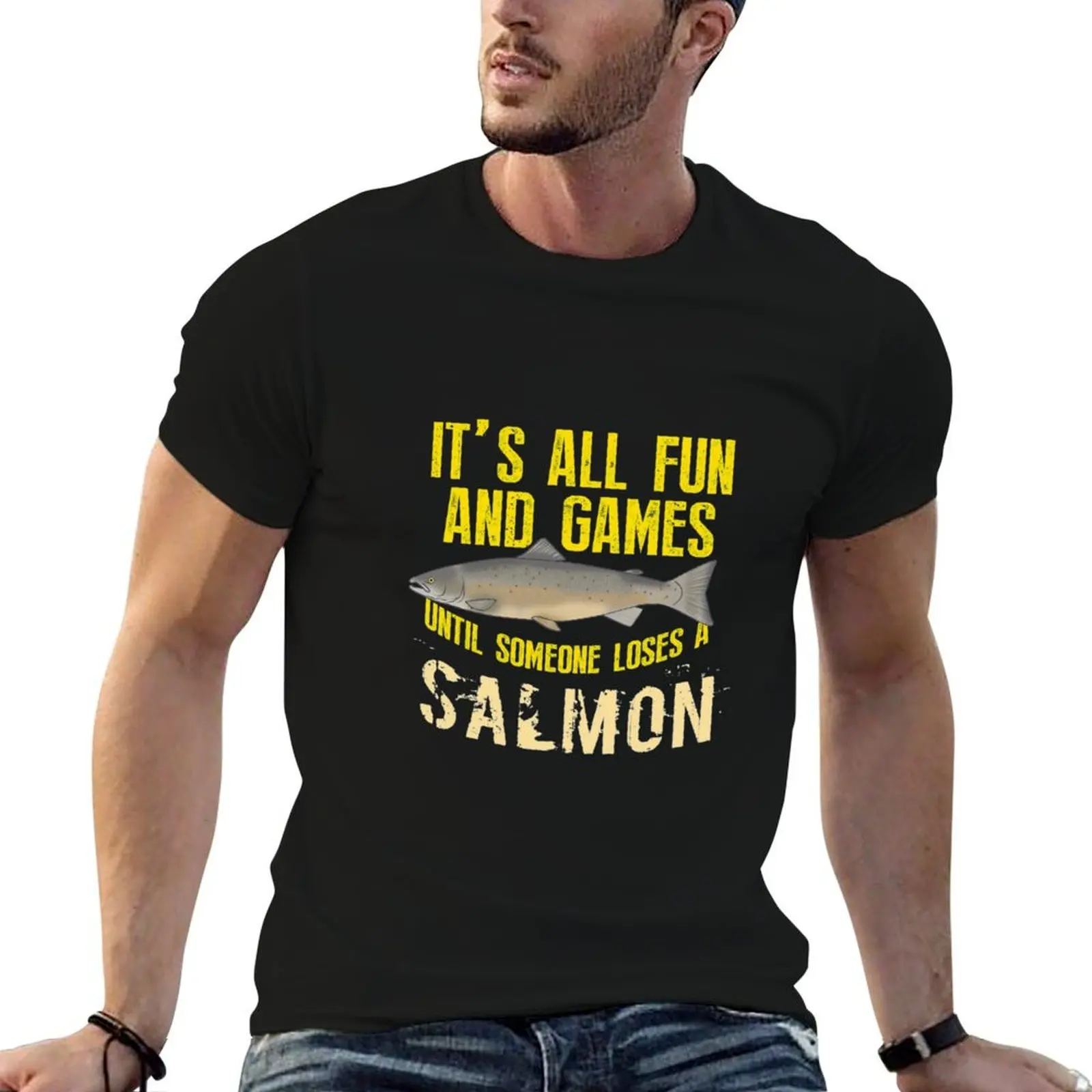 

Fishing T Shirt Funny Salmon Fishing Freshwater Salt Fish Men Women Tee Gifts T-Shirt cotton tshirt 100% T-Shirt